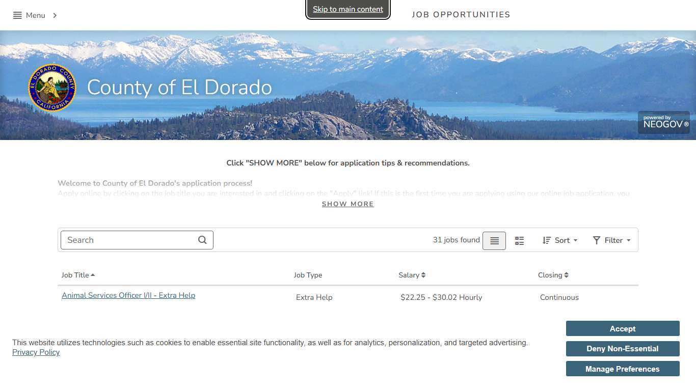 Job Opportunities | Sorted by Job Title ascending | County of El Dorado
